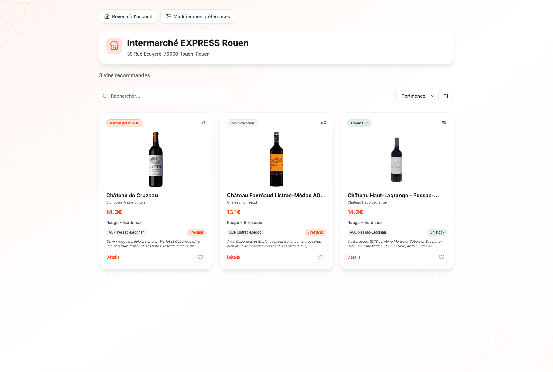 Somelia — recommandations de vin en magasin